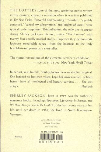The Lottery and Other Stories - Back Cover