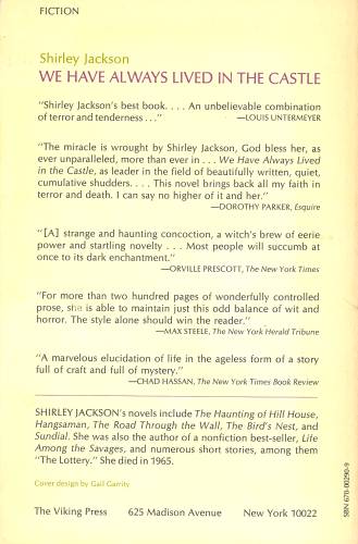 We Have Always Lived In The Castle - Back Cover