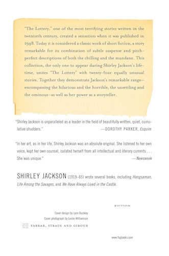The Lottery and Other Stories - Back Cover
